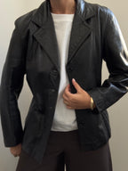 Vintage Italian Black Fitted Leather Buttoned Jacket Size SMALL