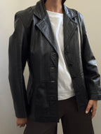 Vintage Italian Black Fitted Leather Buttoned Jacket Size SMALL