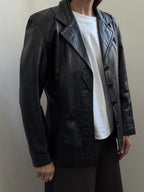 Vintage Italian Black Fitted Leather Buttoned Jacket Size SMALL