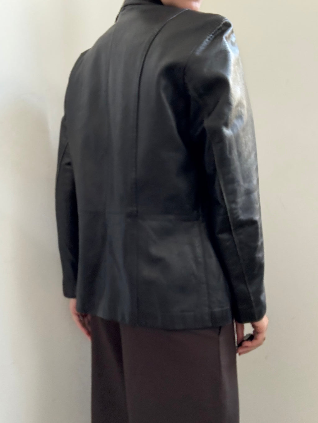Vintage Italian Black Fitted Leather Buttoned Jacket Size SMALL