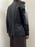 Vintage Italian Black Fitted Leather Buttoned Jacket Size SMALL