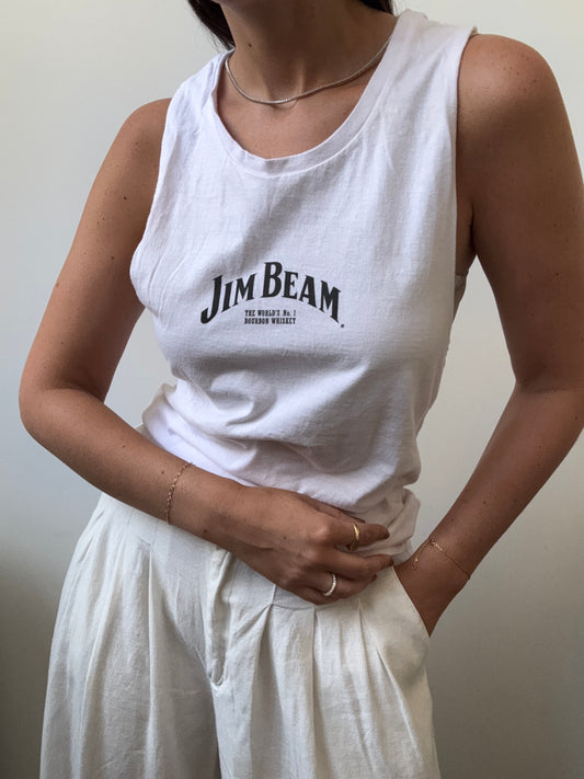 Vintage Jim Beam White Graphic Muscle Tank Size Medium