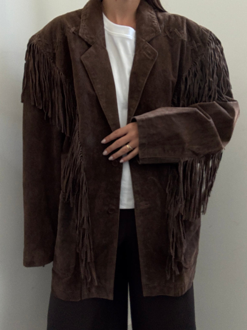 Vintage Brown Western Fringe Suede Jacket Size Large