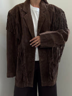 Vintage Brown Western Fringe Suede Jacket Size Large