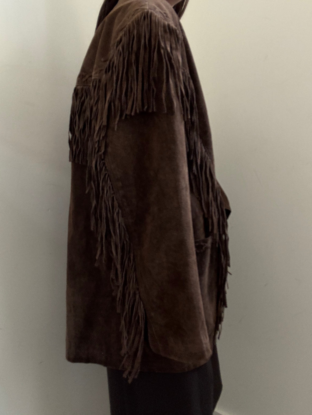 Vintage Brown Western Fringe Suede Jacket Size Large