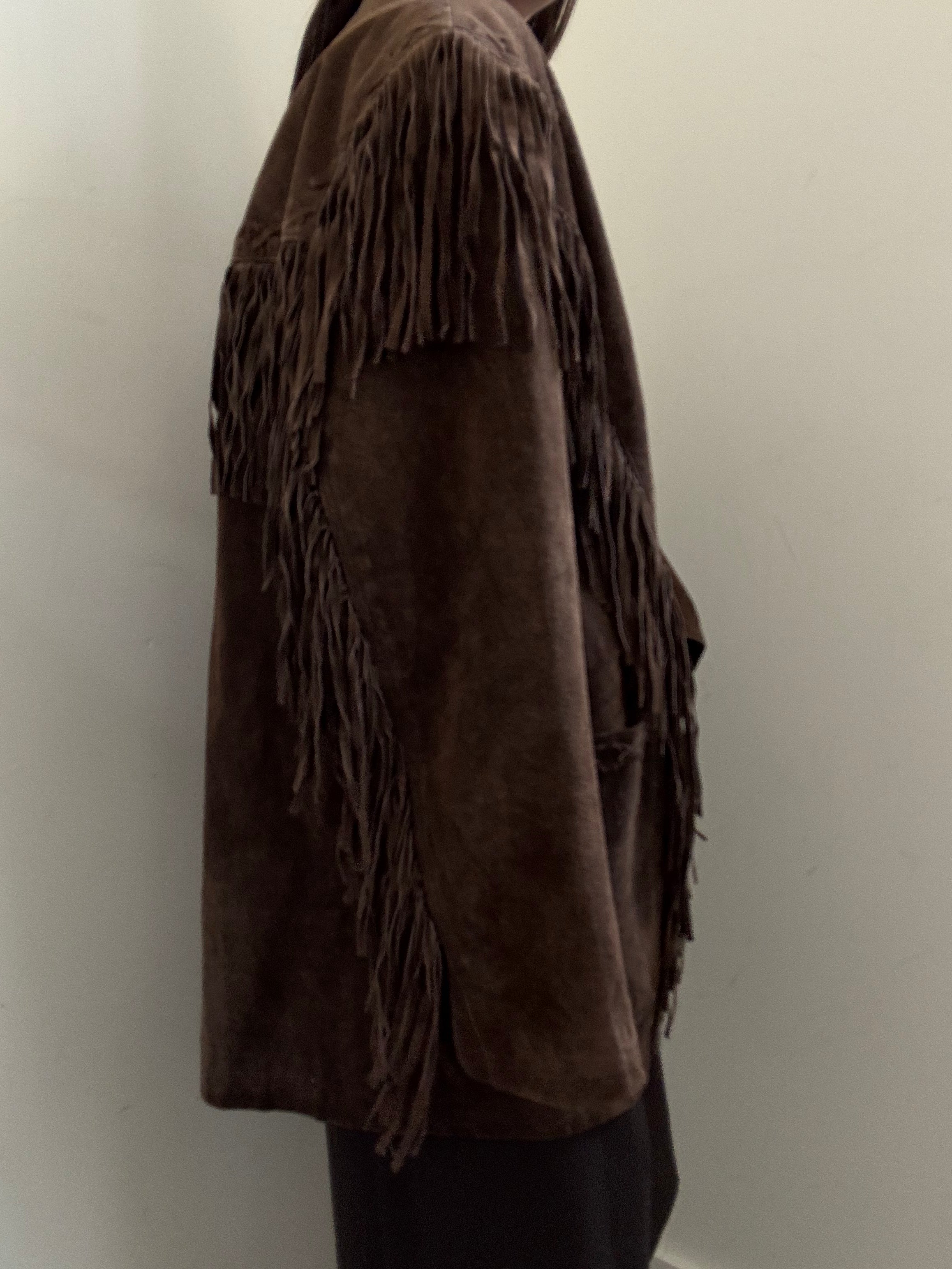 Vintage Brown Western Fringe Suede Jacket Size Large