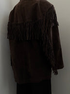 Vintage Brown Western Fringe Suede Jacket Size Large