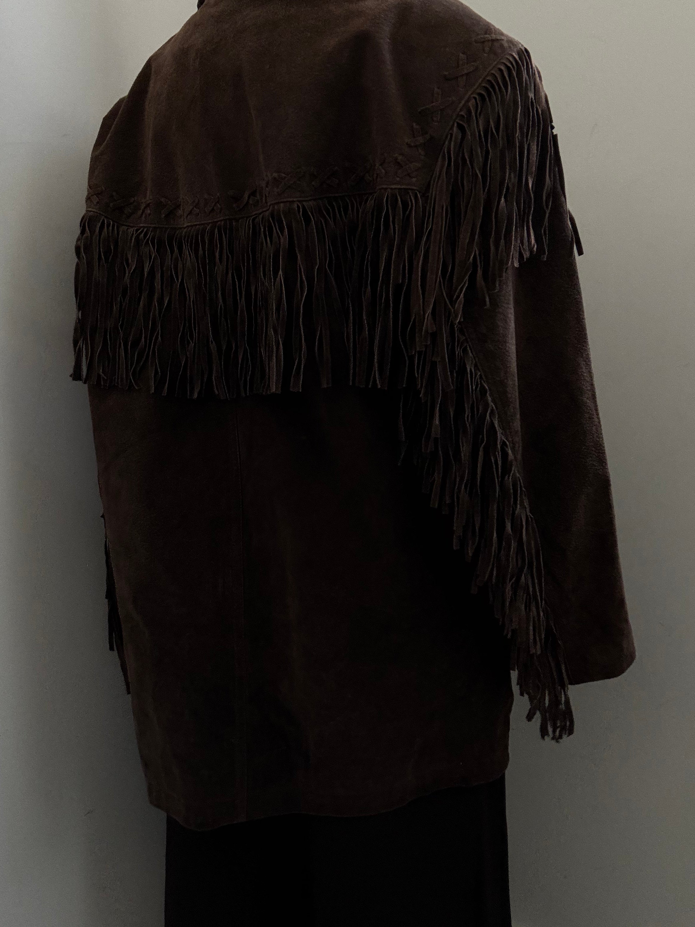 Vintage Brown Western Fringe Suede Jacket Size Large