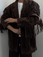 Vintage Brown Western Fringe Suede Jacket Size Large