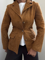 Vintage Caramel Suede Fitted Buttoned Jacket Size XS