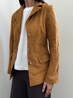 Vintage Caramel Suede Fitted Buttoned Jacket Size XS