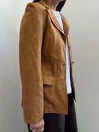 Vintage Caramel Suede Fitted Buttoned Jacket Size XS