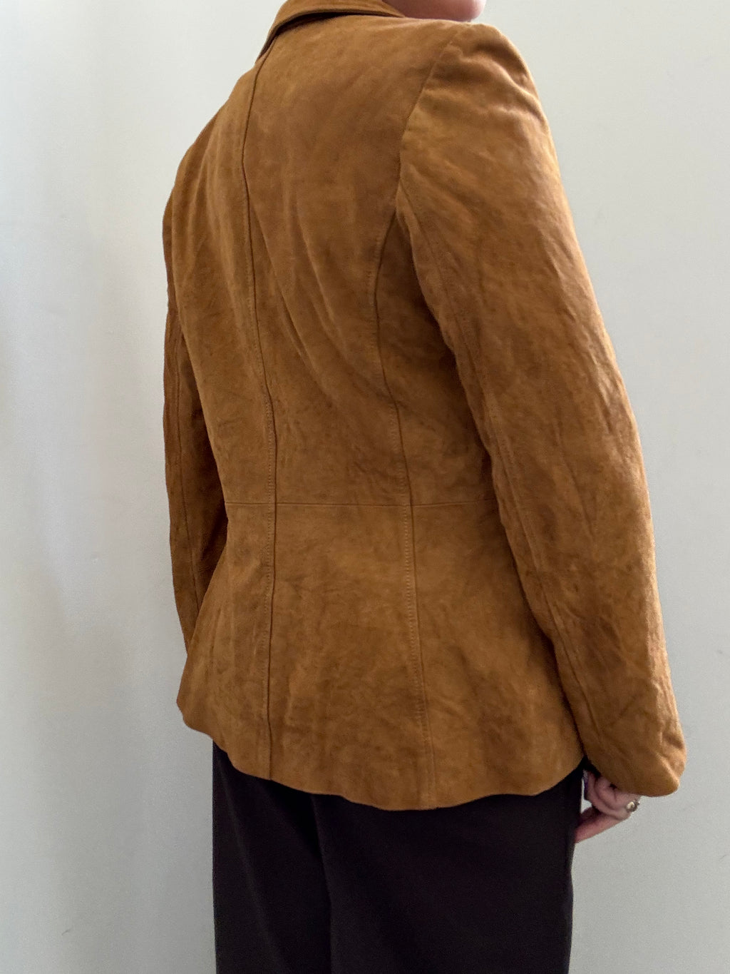 Vintage Caramel Suede Fitted Buttoned Jacket Size XS
