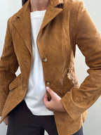 Vintage Caramel Suede Fitted Buttoned Jacket Size XS