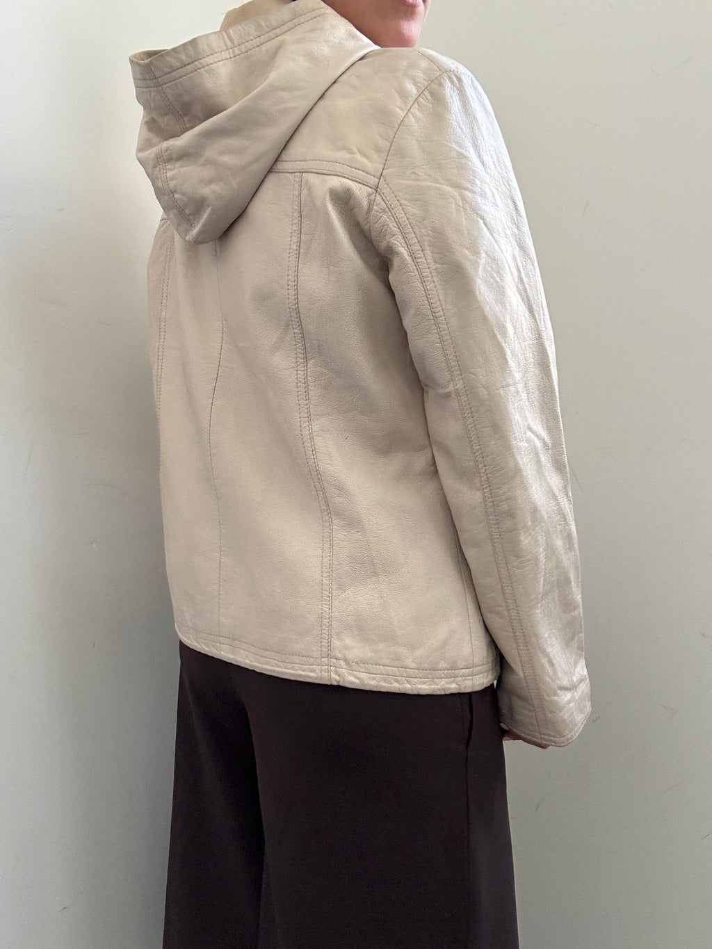 Vintage Italian Off White Hooded Leather Jacket Size Small