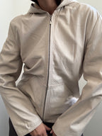 Vintage Italian Off White Hooded Leather Jacket Size Small