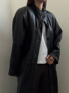 Vintage High Neck Leather Trench Coat Size Medium