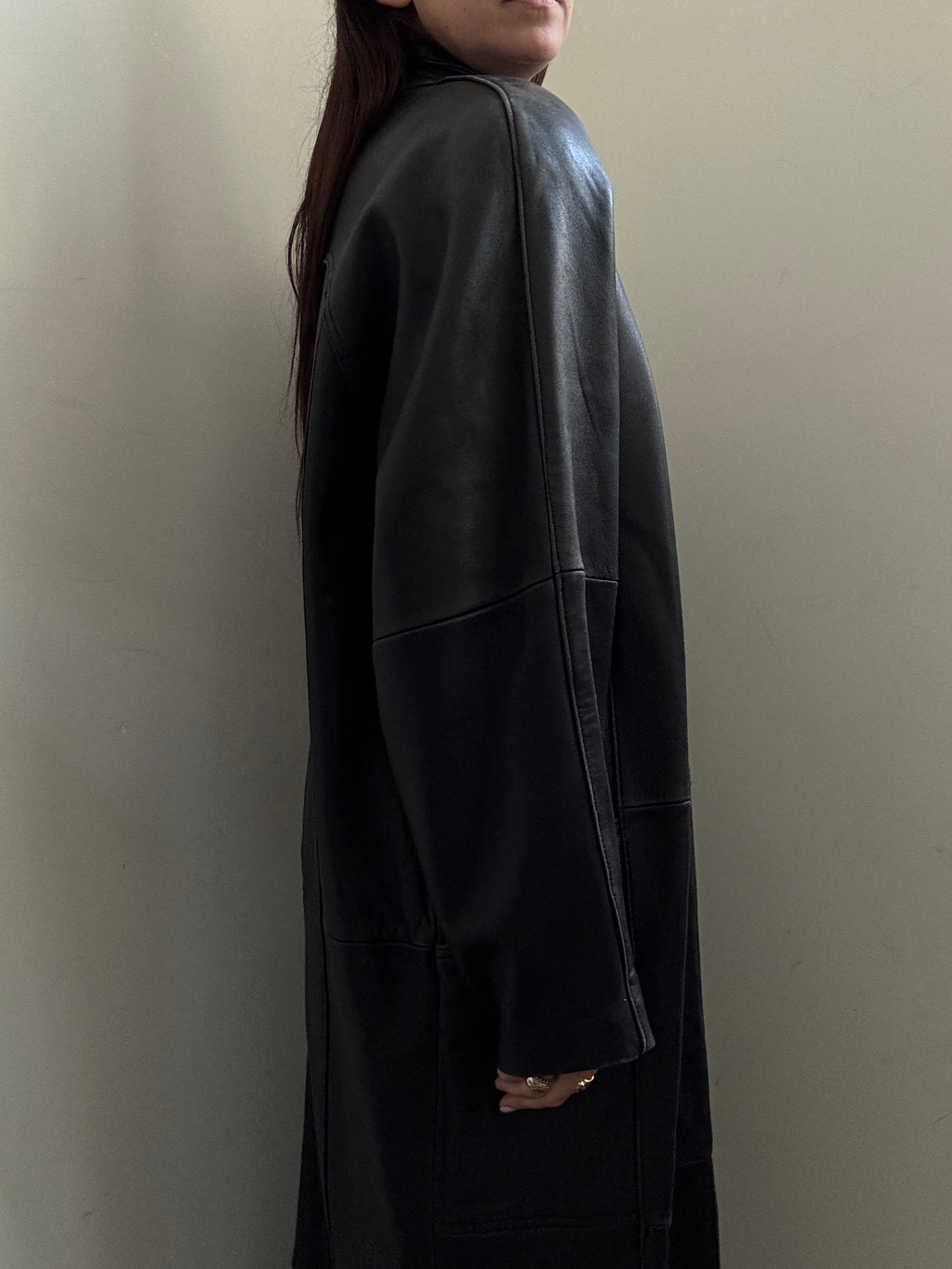 Vintage High Neck Leather Trench Coat Size Medium