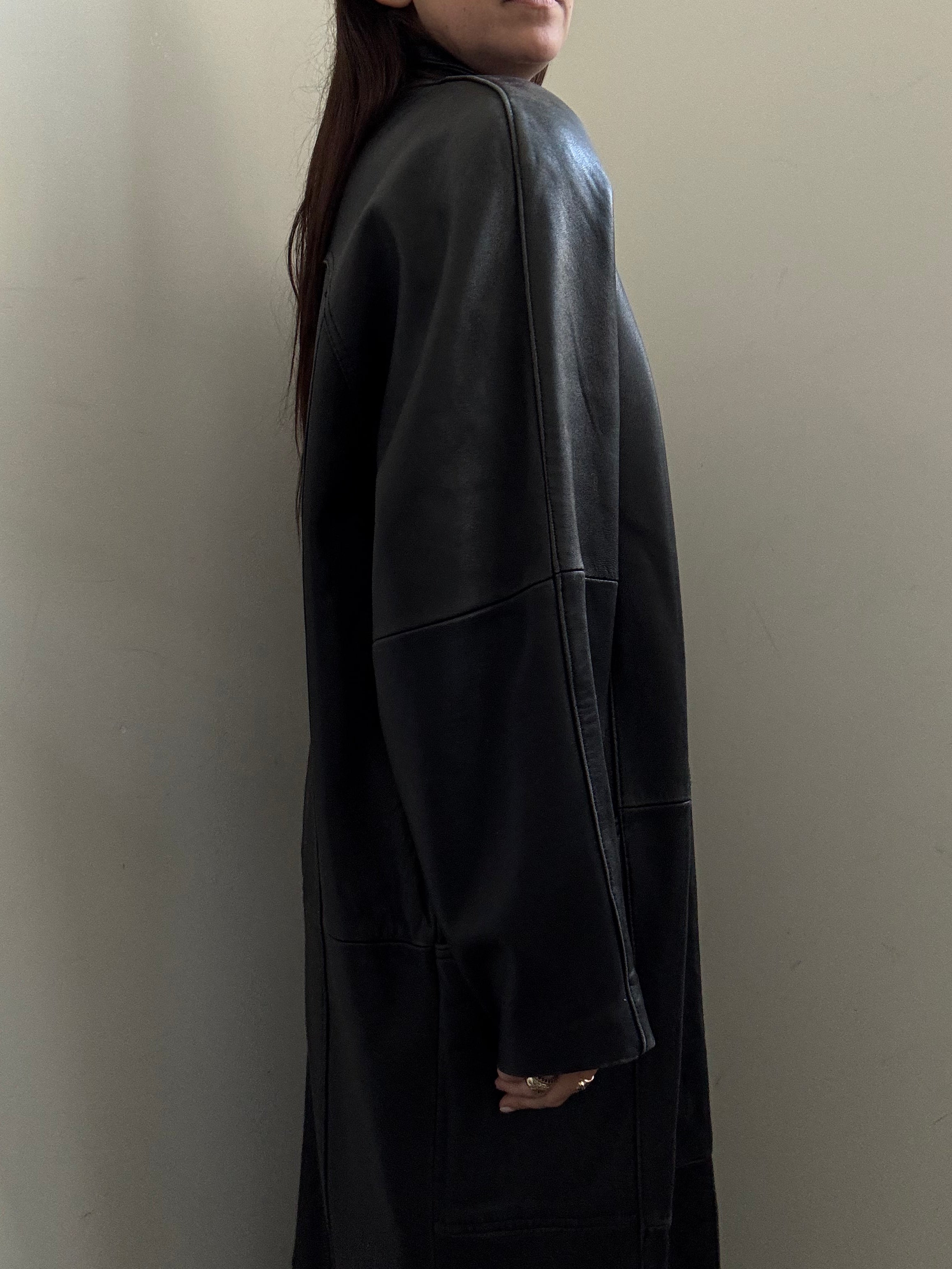 Vintage High Neck Leather Trench Coat Size Medium