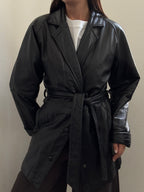 Vintage Black Belted Leather Trench Coat  Size XS