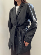 Vintage Black Belted Leather Trench Coat  Size XS