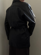 Vintage Black Belted Leather Trench Coat  Size XS