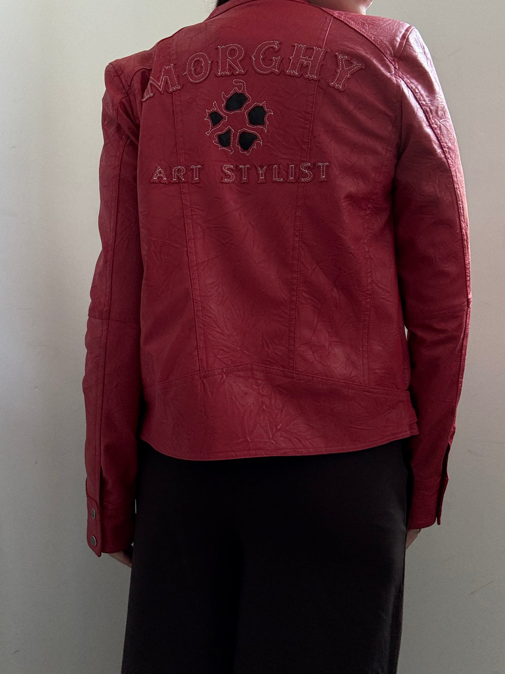 Vintage Red Faux Leather Moto Jacket Size XS
