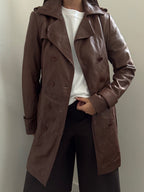 Vintage Brown Double Breasted Belted Trench Coat Size Small