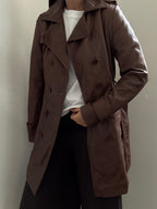 Vintage Brown Double Breasted Belted Trench Coat Size Small