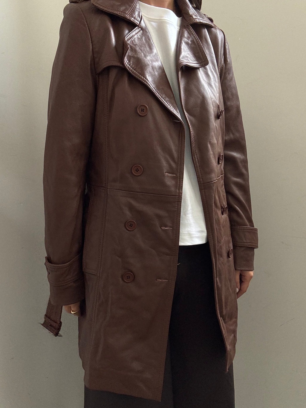 Vintage Brown Double Breasted Belted Trench Coat Size Small