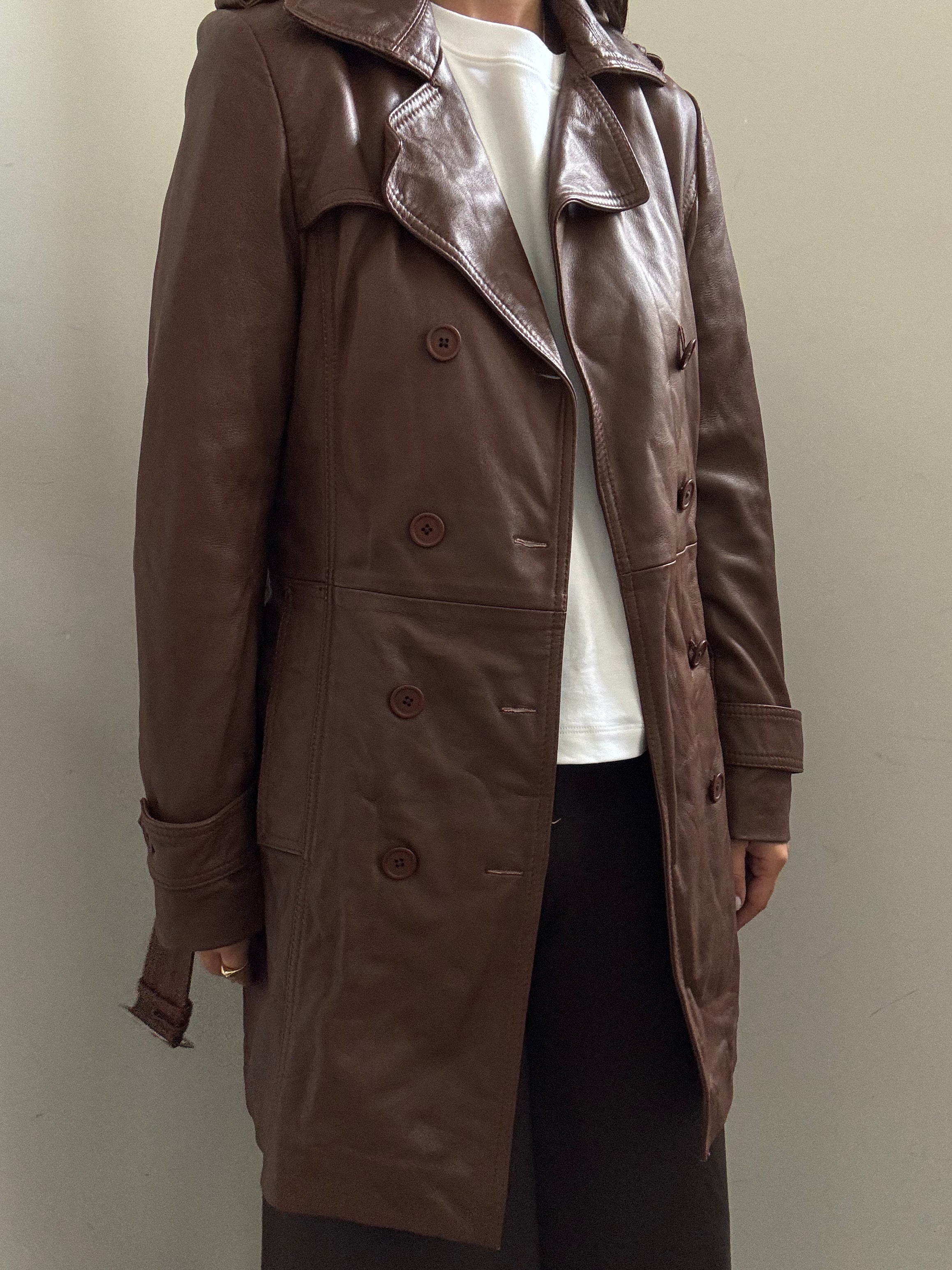 Vintage Brown Double Breasted Belted Trench Coat Size Small