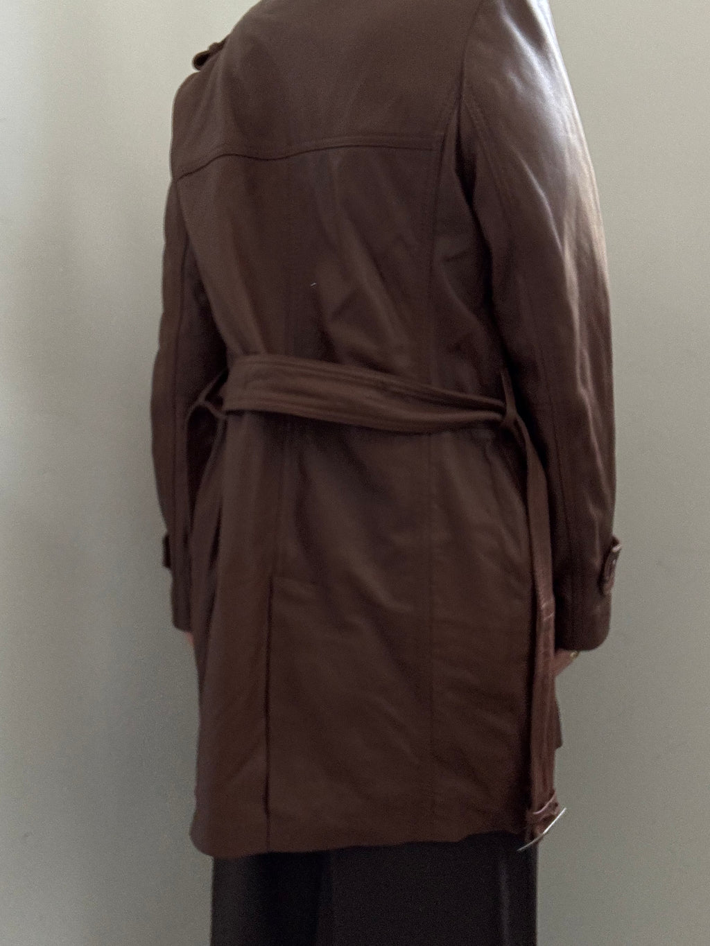 Vintage Brown Double Breasted Belted Trench Coat Size Small