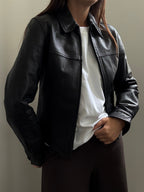 Vintage Italian Black Structured Leather Jacket Size XS