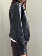 Vintage Italian Black Structured Leather Jacket Size XS