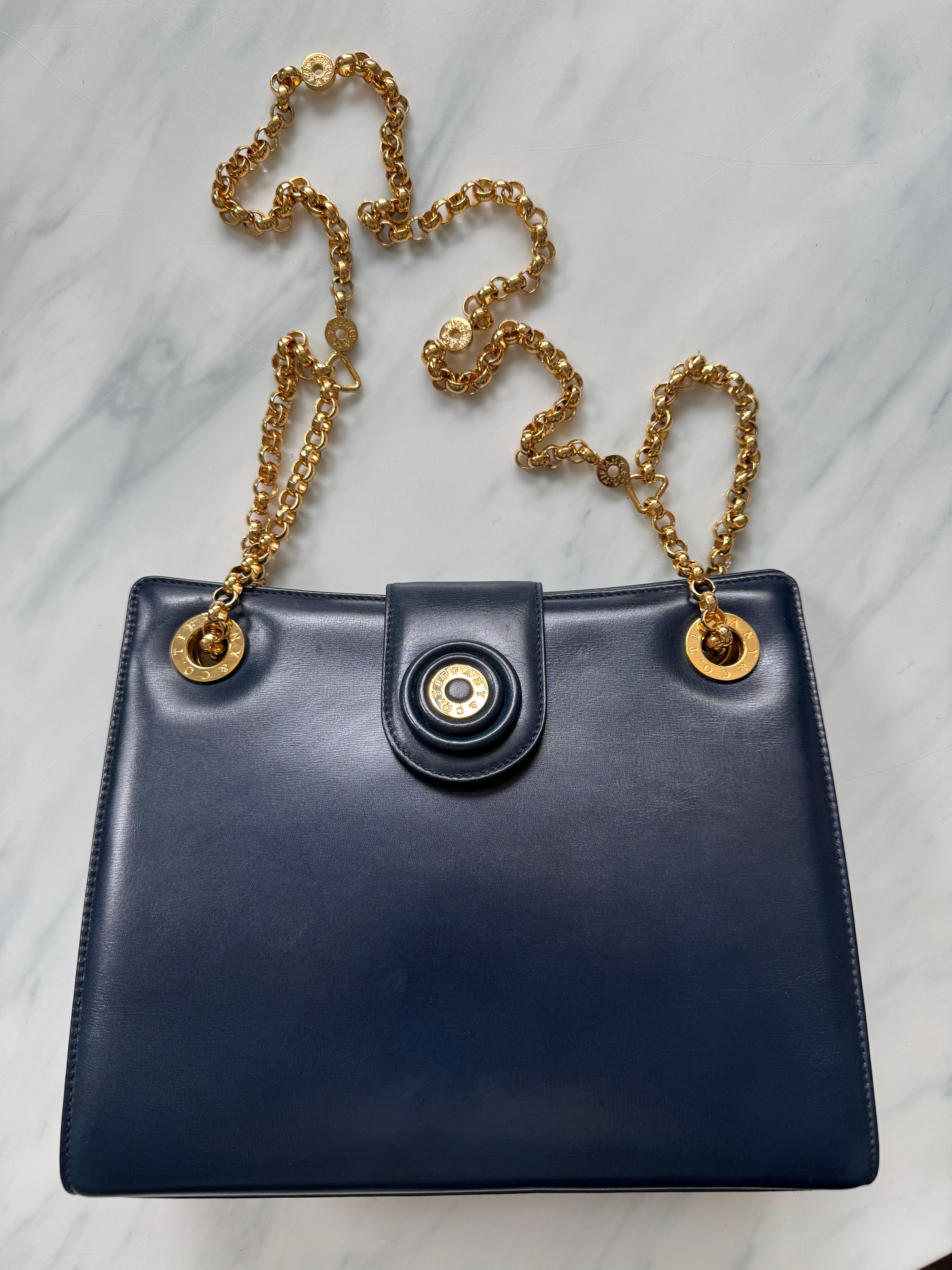 Vintage Tiffany & Co Navy Blue Chain Shoulder Bag