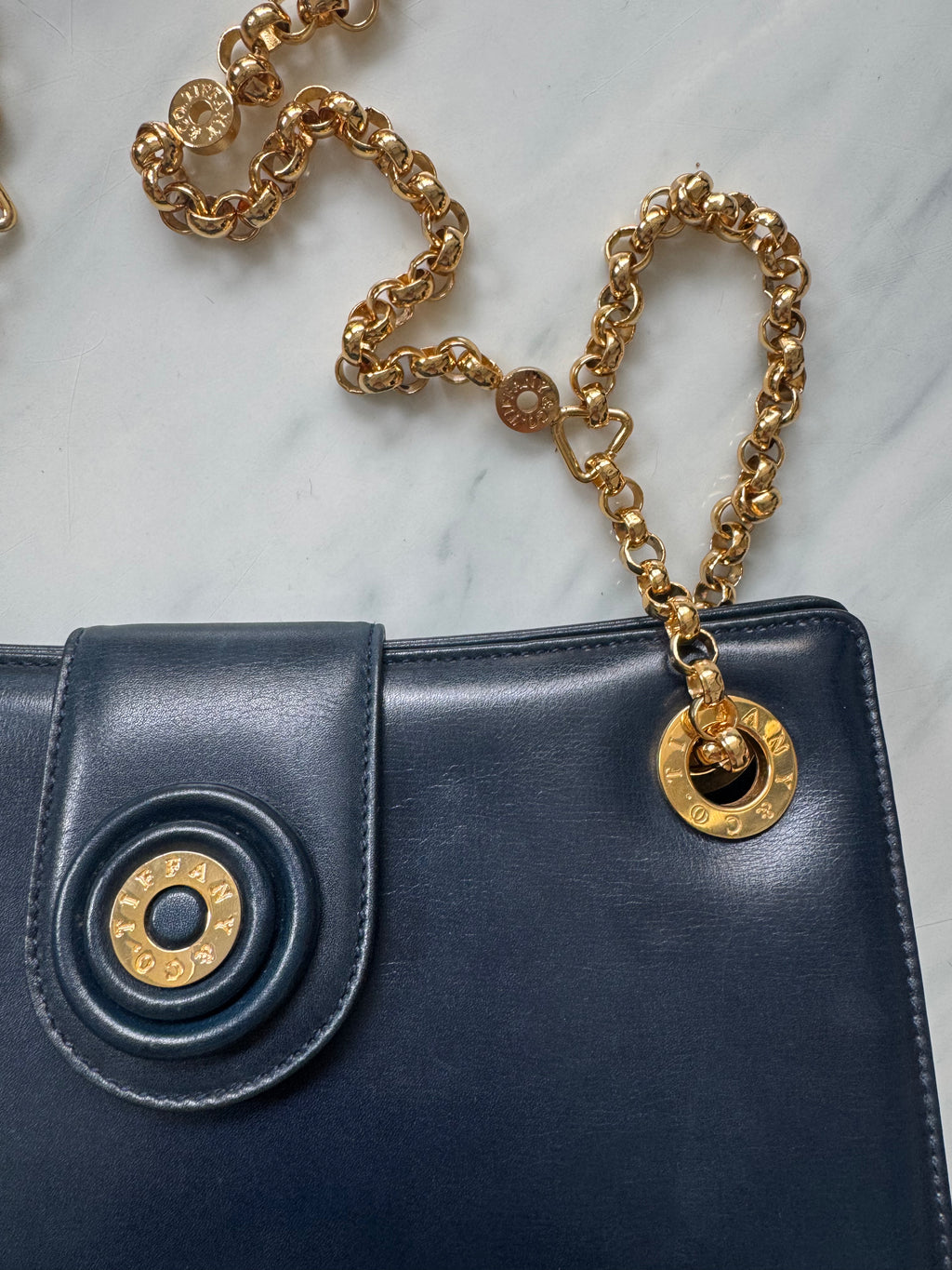 Vintage Tiffany & Co Navy Blue Chain Shoulder Bag