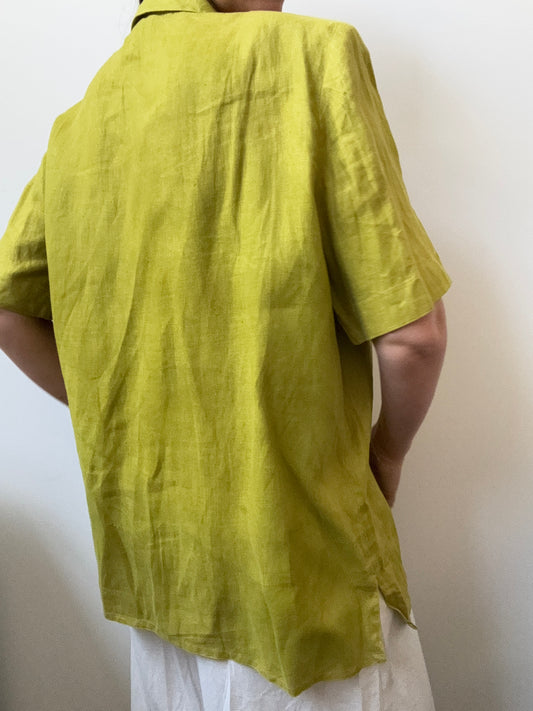 Vintage Chartreuse Linen Button-Up Size Medium
