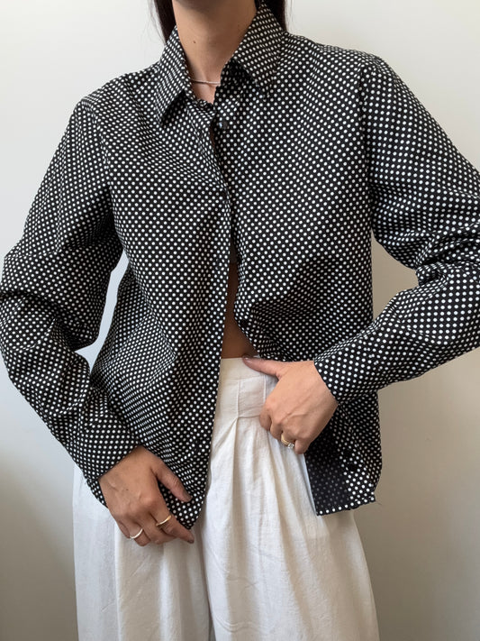 Vintage Black + White Polka Dot Button-Up Size Medium