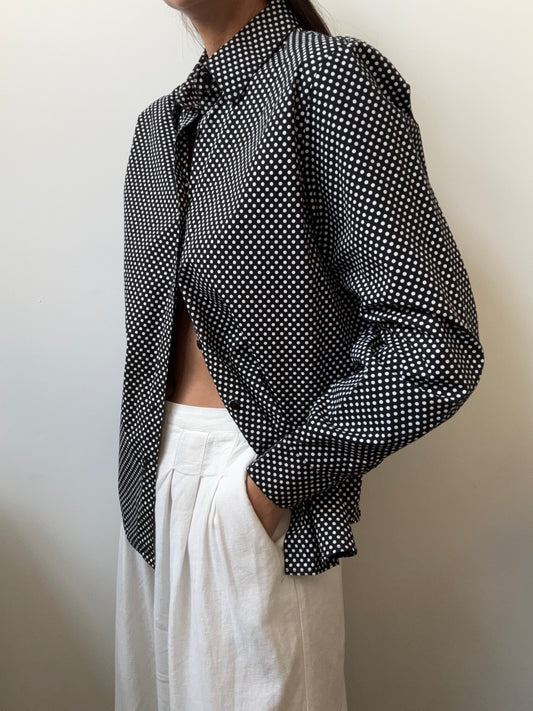 Vintage Black + White Polka Dot Button-Up Size Medium