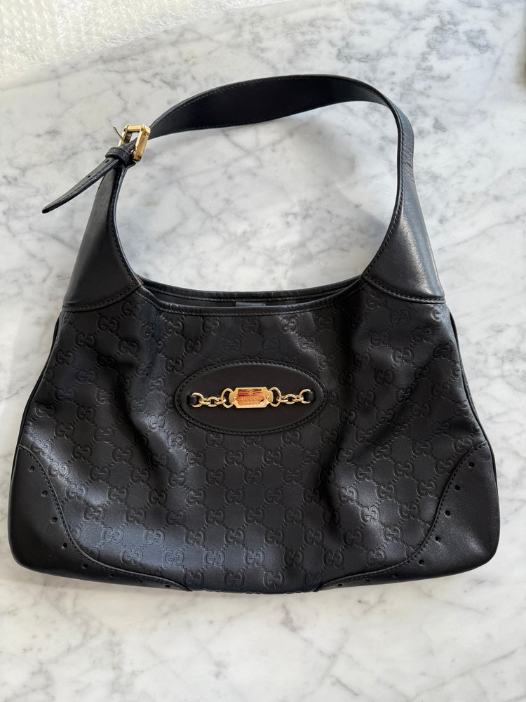 Vintage Gucci Black Leather Shoulder Bag