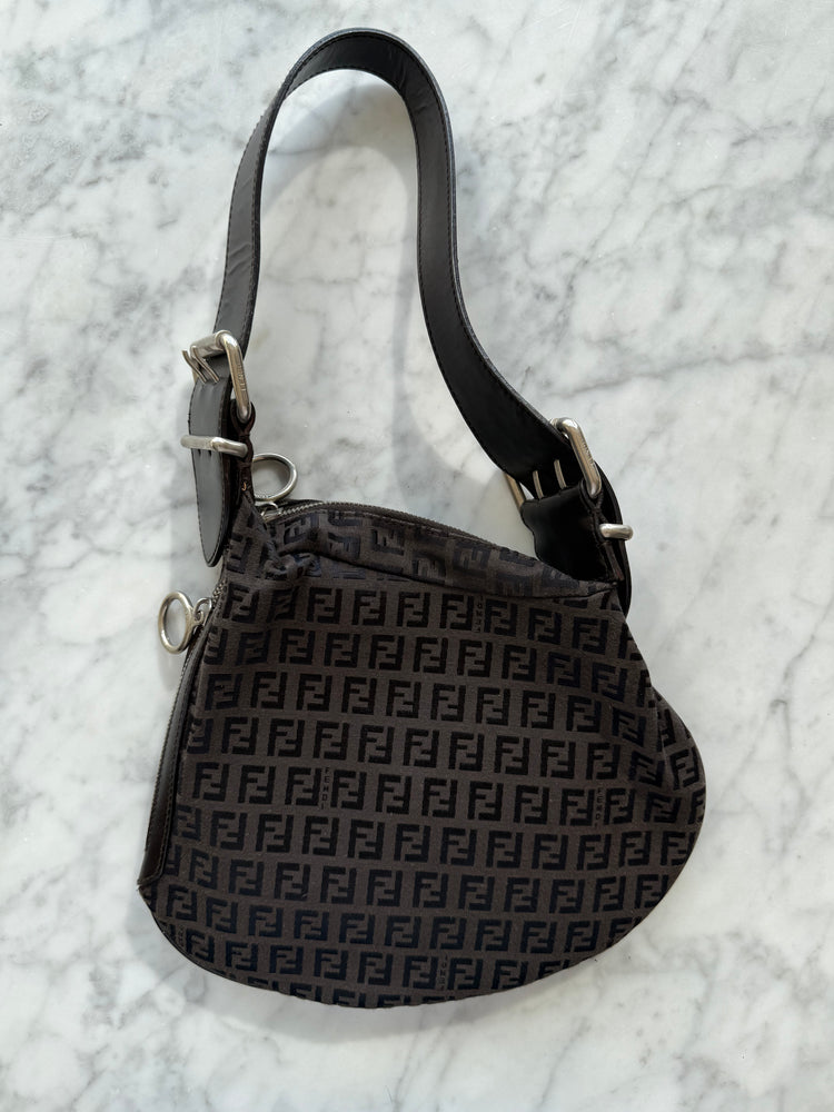 Vintage Fendi Black Canvas Shoulder Bag