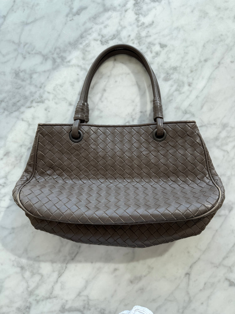 Vintage Bottega Veneta Brown Intrecciato Leather Handbag