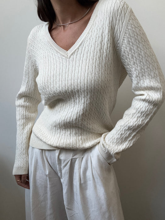 Vintage Ivory Cable Knit Sweater Size Medium