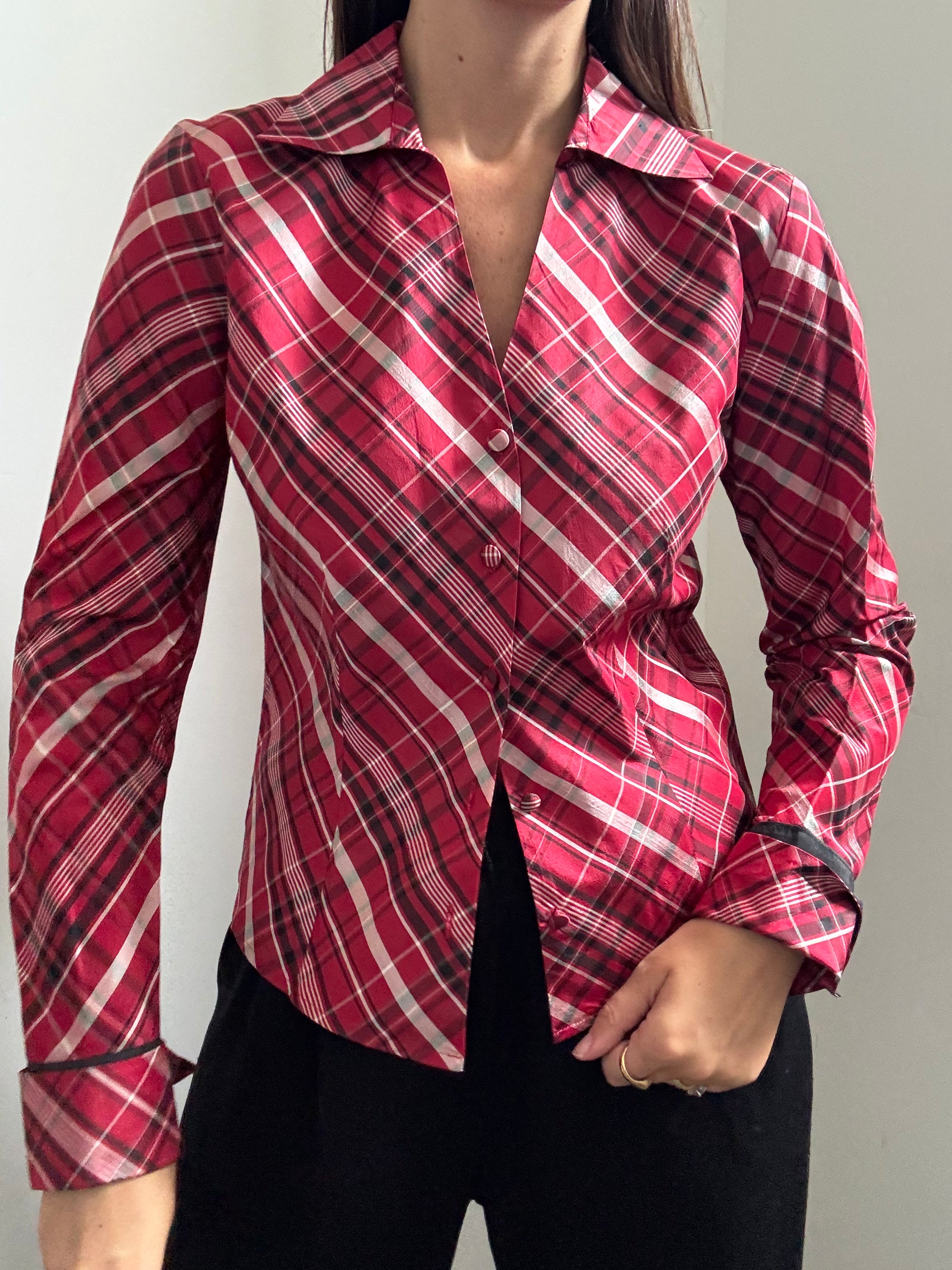 Vintage Ann Taylor Red Plaid Button Up Size Medium