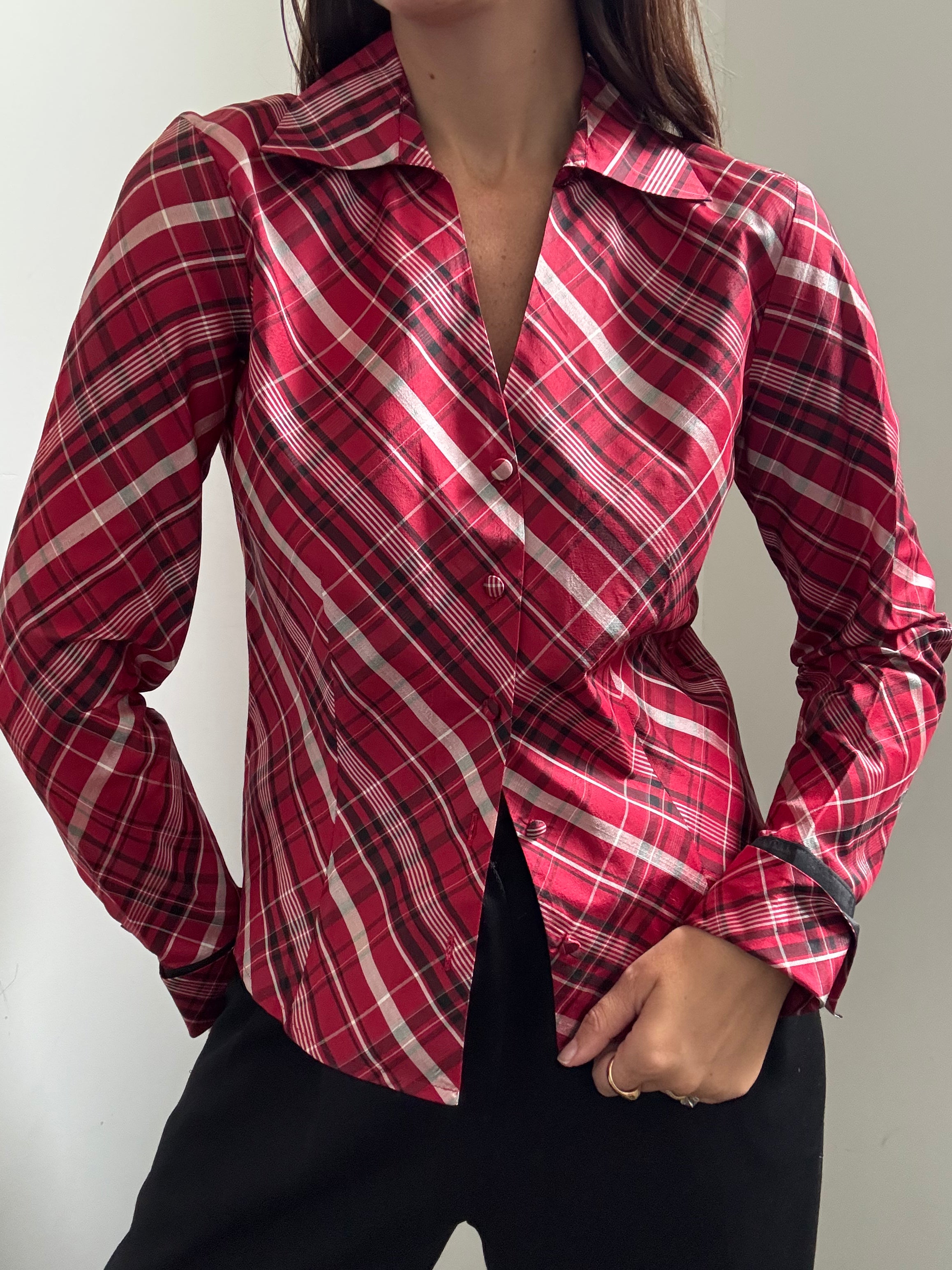Vintage Ann Taylor Red Plaid Button Up Size Medium