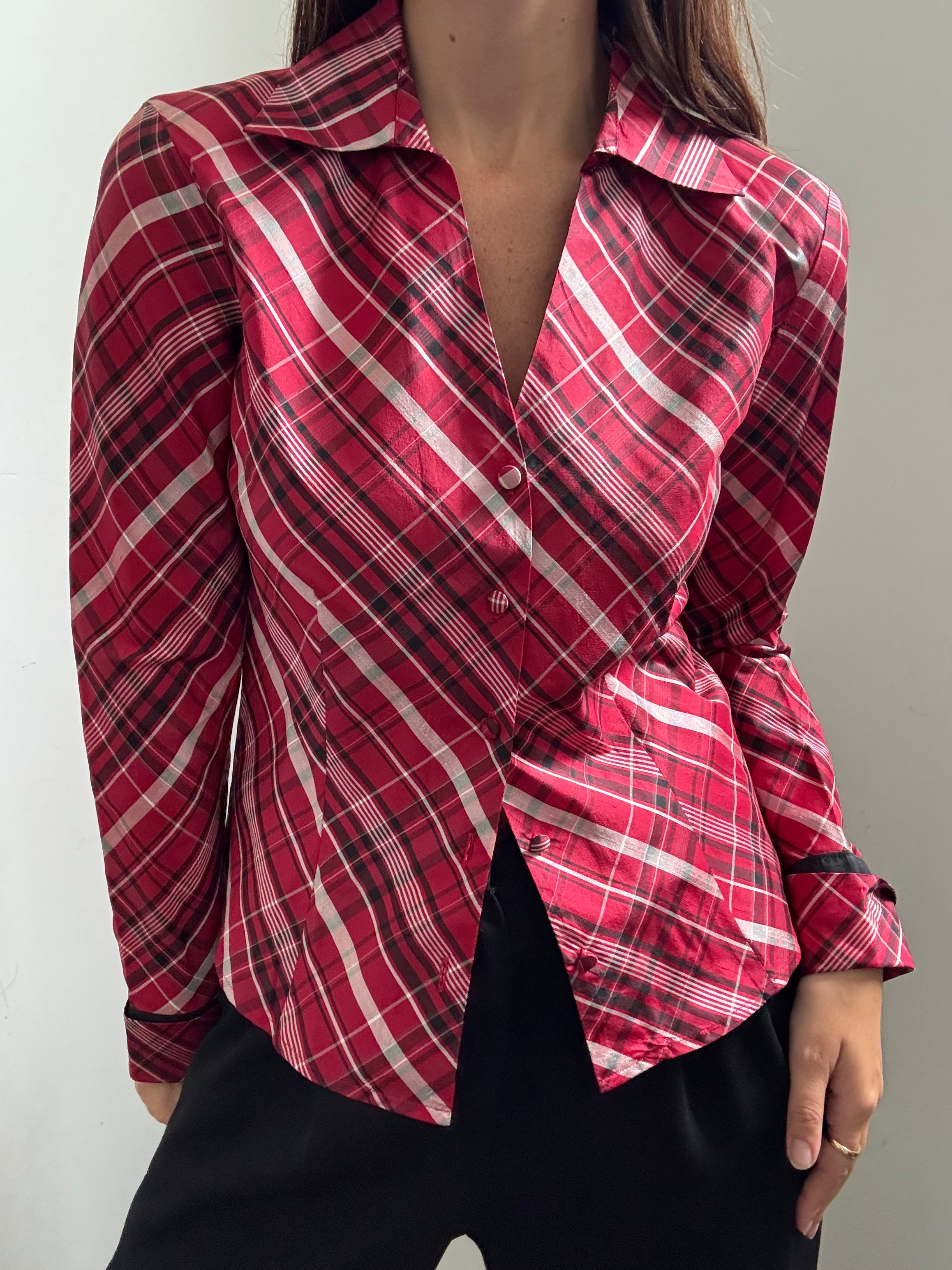 Vintage Ann Taylor Red Plaid Button Up Size Medium