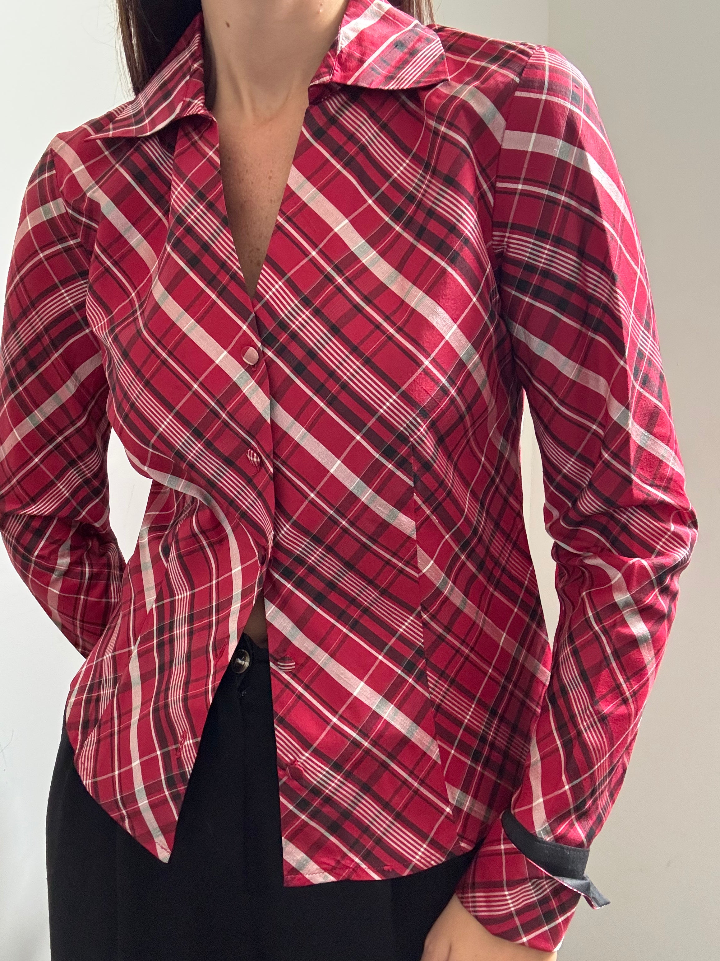 Vintage Ann Taylor Red Plaid Button Up Size Medium