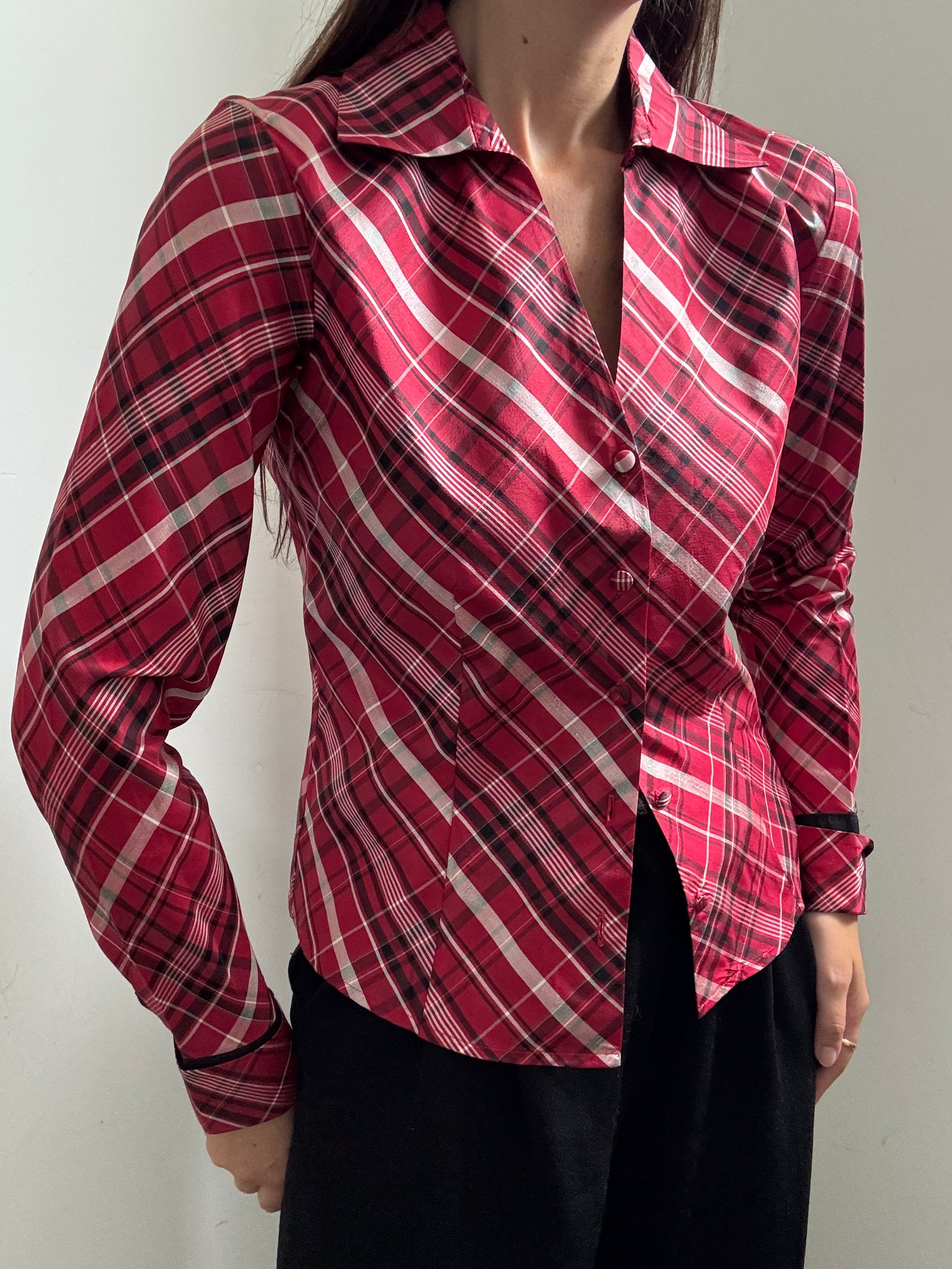 Vintage Ann Taylor Red Plaid Button Up Size Medium