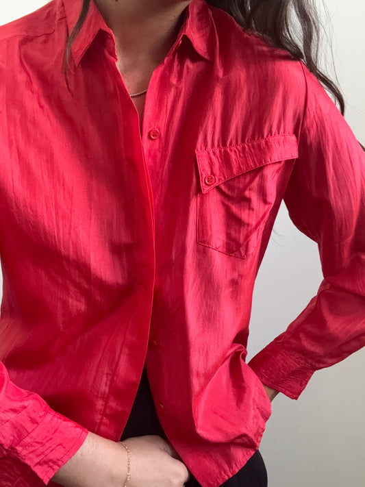 Vintage Silk Red Button-Up Size Small