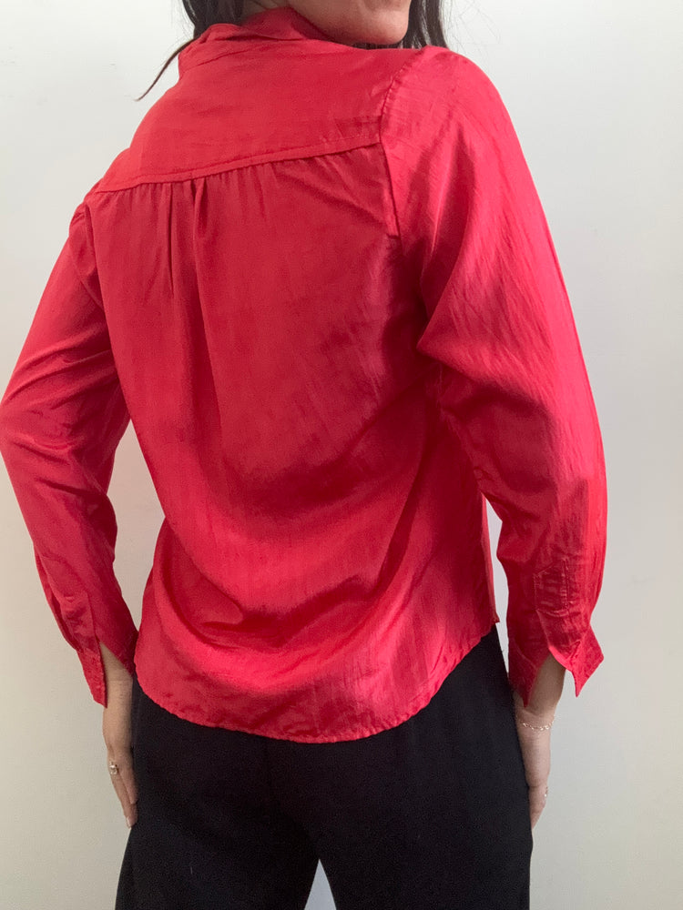 Vintage Silk Red Button-Up Size Small